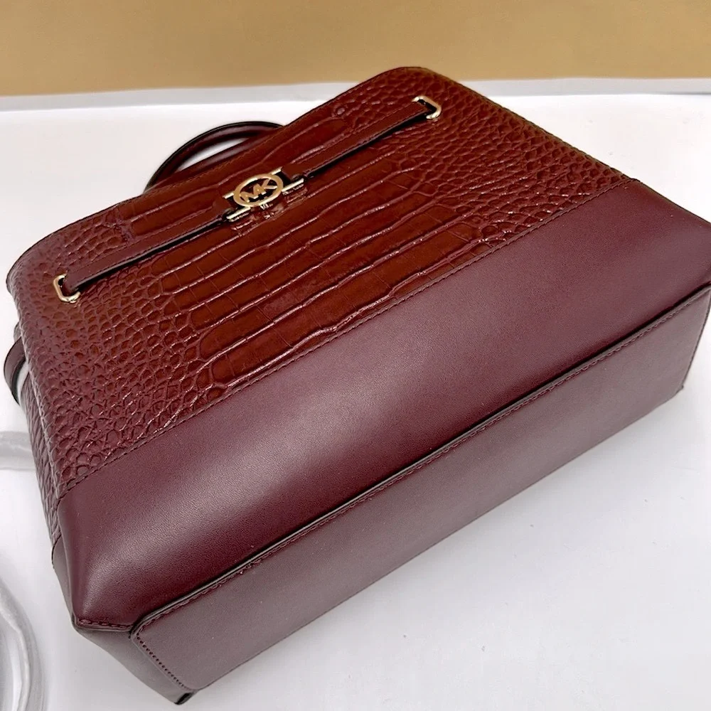 MICHAEL KORS Reed Large Leather Belted Satchel Crossbody Handbag Center …